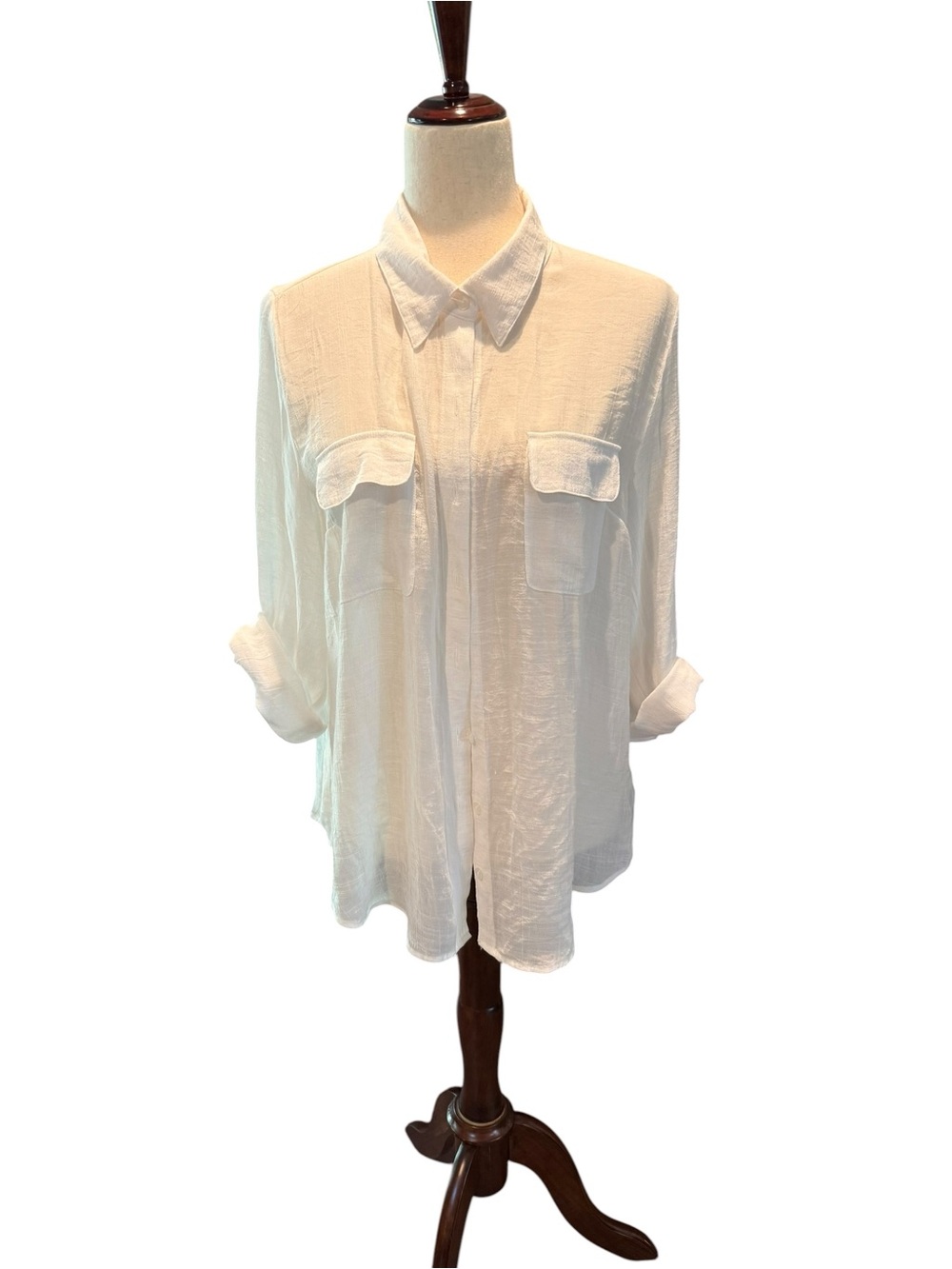A. Byer White Button Front Pocket Detail Top Size XL